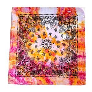Vintage Hand Dyed Cotton Bandana Pink Orange Upcycled 26 Inch Square Neckerchief